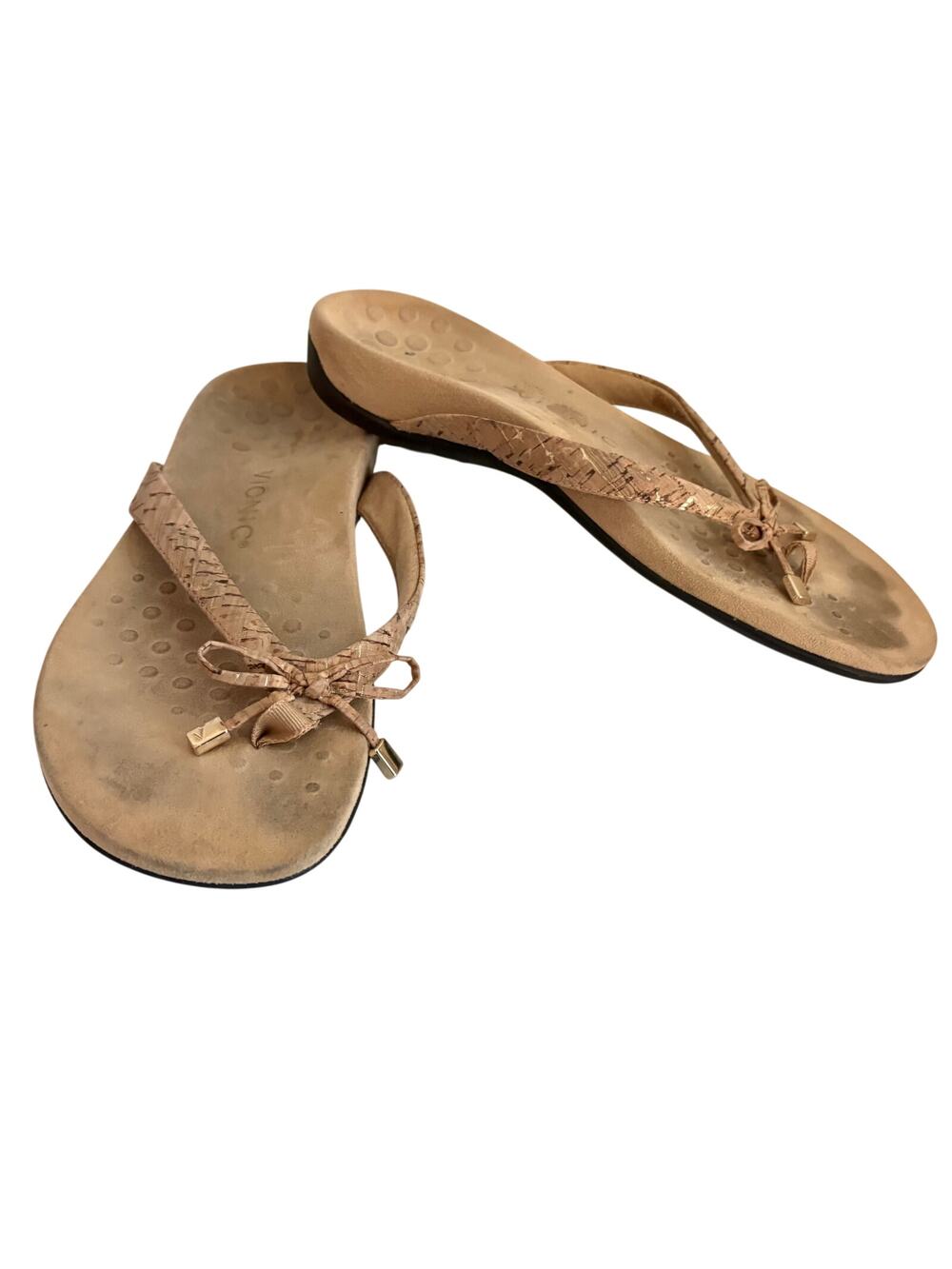 VIONIC Bella Bow Cork Faux Leather Boho Thong Sandals Flip Flops Comfort 11